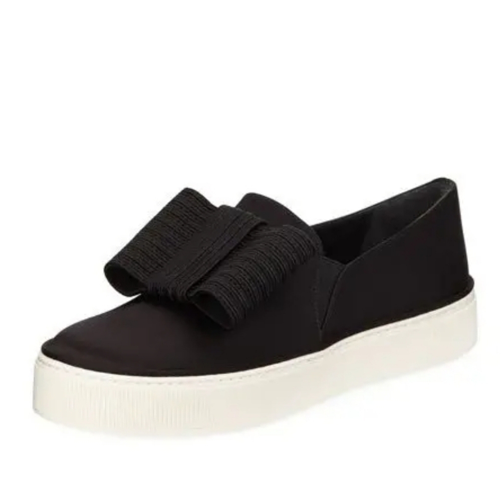 Stuart Weitzman Black Satin Bowgal Bow‎ Slip-on Platform Sneakers Woman's 9.5